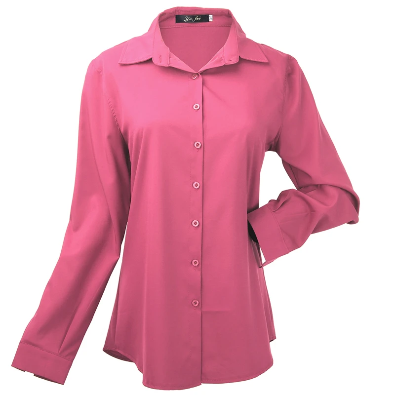 Sexy de moda de las mujeres de carrera de negocios botón camisa Slim OL solapa Tops blusa Camisa de gasa de manga larga sólido camisas Ropa de Mujer