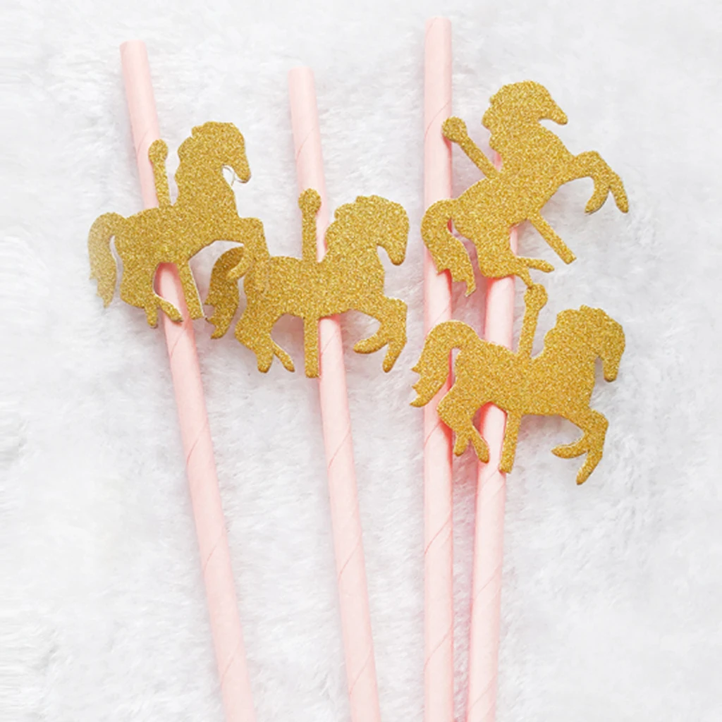 

25x Glitter Gold Unicorn Paper Straws Disposable for Kids Birthday Party Decoration-Pink