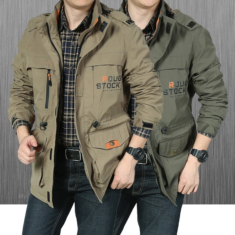 

Easy Multiple pockets Spring Outdoor recreation Pizex Jupiter shield Loose coat Medium length fund Man