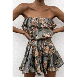 2019 New Fashion Women Ruffles Floral Print Playsuits Summer Strapless Beach Rompers Casual Female Sexy Boho Bodysuits 2019 New Fashion Women Ruffles Floral Print Playsuits Summer Strapless Beach Rompers Casual Female Sexy Boho Bodysuits