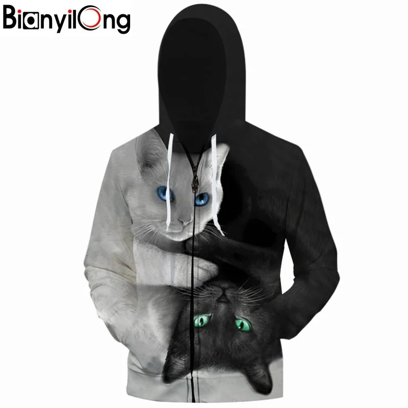 

3D Hoodie Men's Hooded Sweatshirt Two Cats 3D Print Hoodie Casual Tops Autumn Regular Fashion Hip Hop Zipper US Size