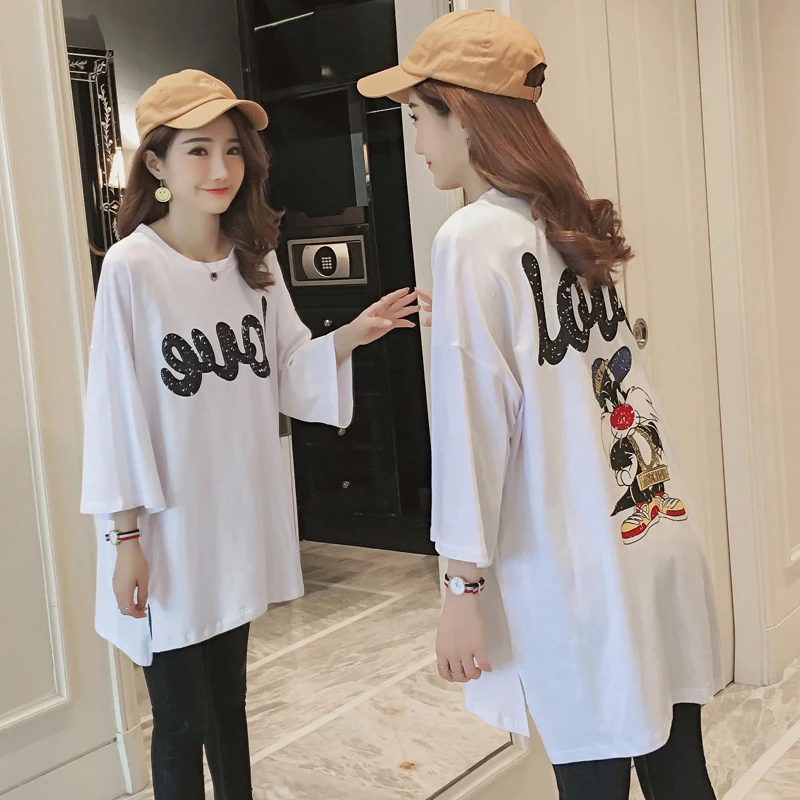 

#4976 Summer Casual White T Shirt With Cartoon Print Women Cotton Half Sleeve Plus Size Loose Funny T-shirt Femme Korean Style