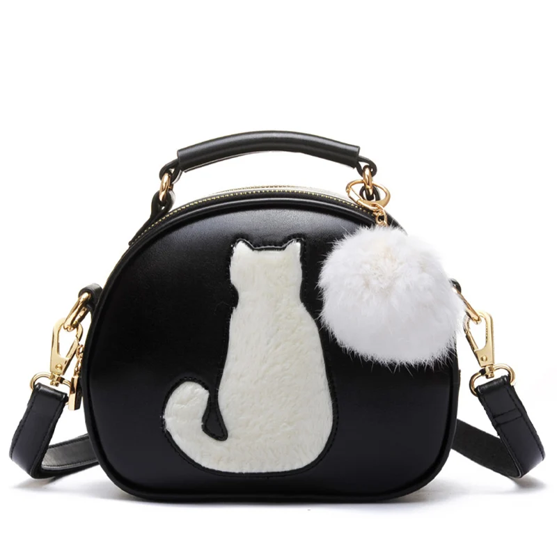 Cute Cat Shoulder Bags Women Handbags Shoulder Bags with Fur Ball Hit