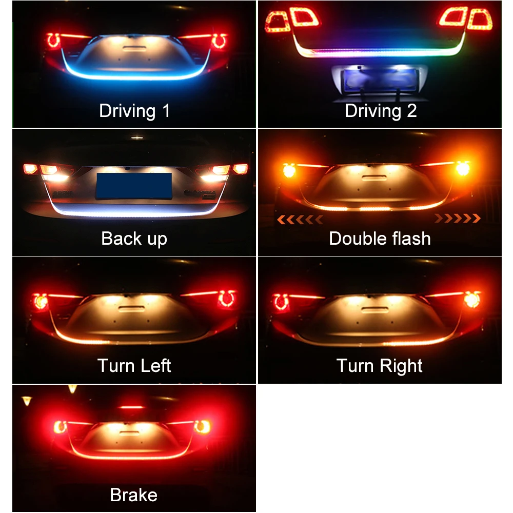 Goedkoop Auto LED Strip Verlichting Kofferbak Staart Dagrijverlichting Dynamische Streamer Brake Richtingaanwijzer Reverse Led Waarschuwing DRL Lamp
