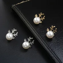 JN0111 элегантный Лидер продаж Рождество мода Рождество имитация жемчуга Серьги с оленями серьги гвоздики для женщин девочек ювелирные изделия