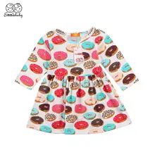 Платье принцессы с пончиками и перьями для маленьких девочек; Детские повседневные свободные праздничные платья с длинными рукавами; милая Одежда для девочек