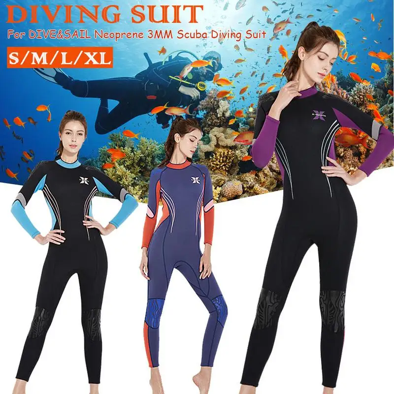 

3MM Neoprene Scuba Diving Suit For Women Long Sleeved Snorkeling Surfing Swimsuits UV Sunscreen Jumpsuit Wetsuit
