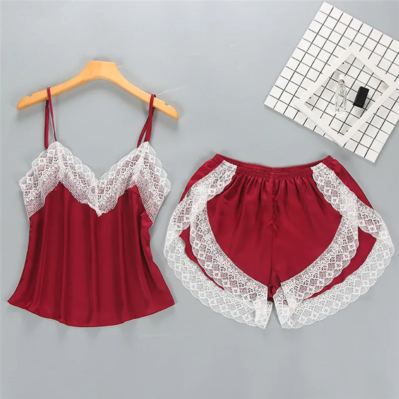 

New Pajamas For Women Two Pic Sets Sleepwear Silk Pyjama Sling Nightwear Satin Pyjamas Lace Homewear Pijamas Sleep Sexy Lingerie