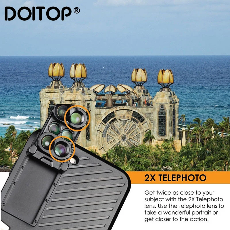 

DOITOP 6 in 1 Phone Lens with Case for iPhone 7 8 Plus Wide Angle10X Macro Lens Phone Fisheye Telephoto Lens Camera Zoom Lenses