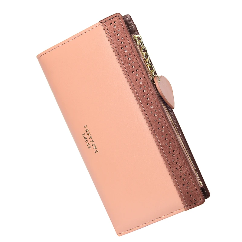 

Love Pendant Women Long Wallet Brief Zipper Lady Coin Purse Patchwork Floral Card Holder Flower Phone Clutch Bags For Girl Gift