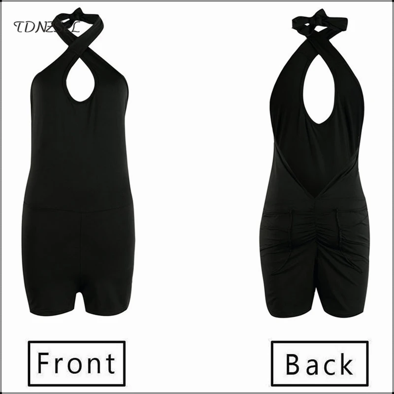 الصيف مثير Bodycon عارية الذراعين Playsuit للنساء الرسن الرقبة اللياقة البدنية مطوي Yogaings رياضة داخلية الأسود أكمام رياضية