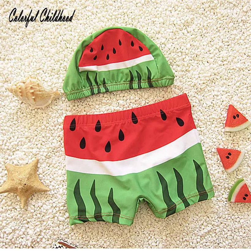 

1-9Y Kids boy swimwear pants+hat watermelon&crab design lovely students style swimsuit summer beach wear swimming clothes cool