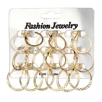 

Guvivi Carved Round Small Hoop Earrings For Women Girls Gold Silver Color Earring Sets Punk Jewelry 9 pair/set pendientes
