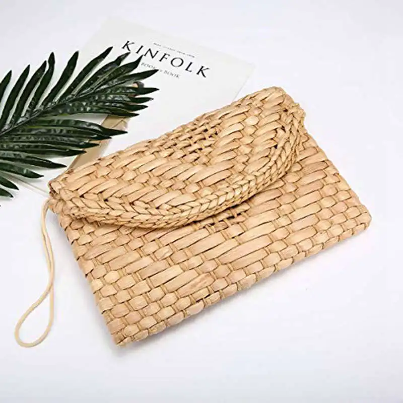 Straw Clutch Purse Women Wristlet Clutch Handbag Envelope Bag Large Wallet Summer Beach Bagin
