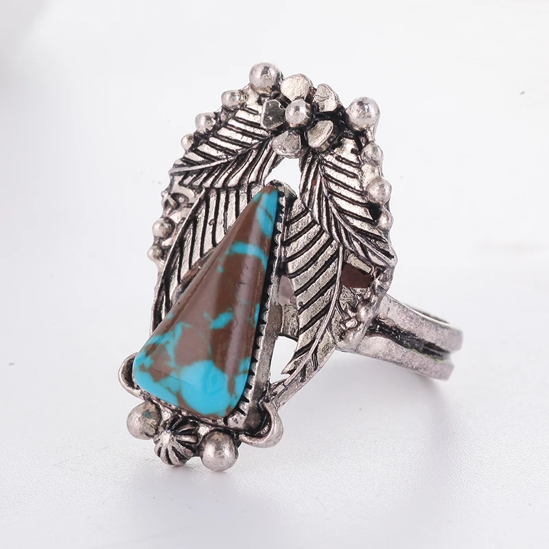 Green Stone Rings for Women Vintage Jewelry Antique Silver Ring Ladies Flower Ring Bague Femme Anillos Mujer Wholesale O5J434