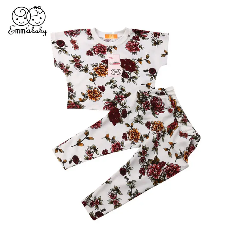 2019 Baby Girl Clothes Set Summer Kid Outfit Floral T-shirt Pants Dot Loose Top Panties Toddler Children Clothing | Детская одежда и