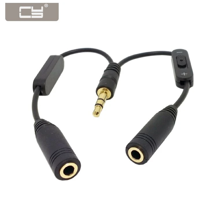 Audio Headphone Splitter Adapter Cable Cy 3 5mm To Double Male Female With Volume Switch Stereo Computer Cables Connectors Aliexpress