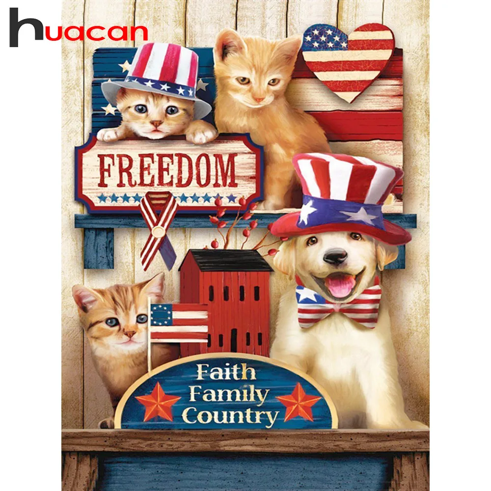 

Huacan Diamond Embroidery Dog And Cat Picture Of Rhinestones Diamond Painting Square Full Animals Rhinestones Mosaic Home Decor