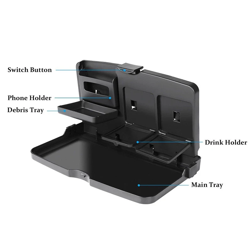 

Car Tray Foldable Meal Drink Cup Holder Dinner Table Black ABS plastic Strap