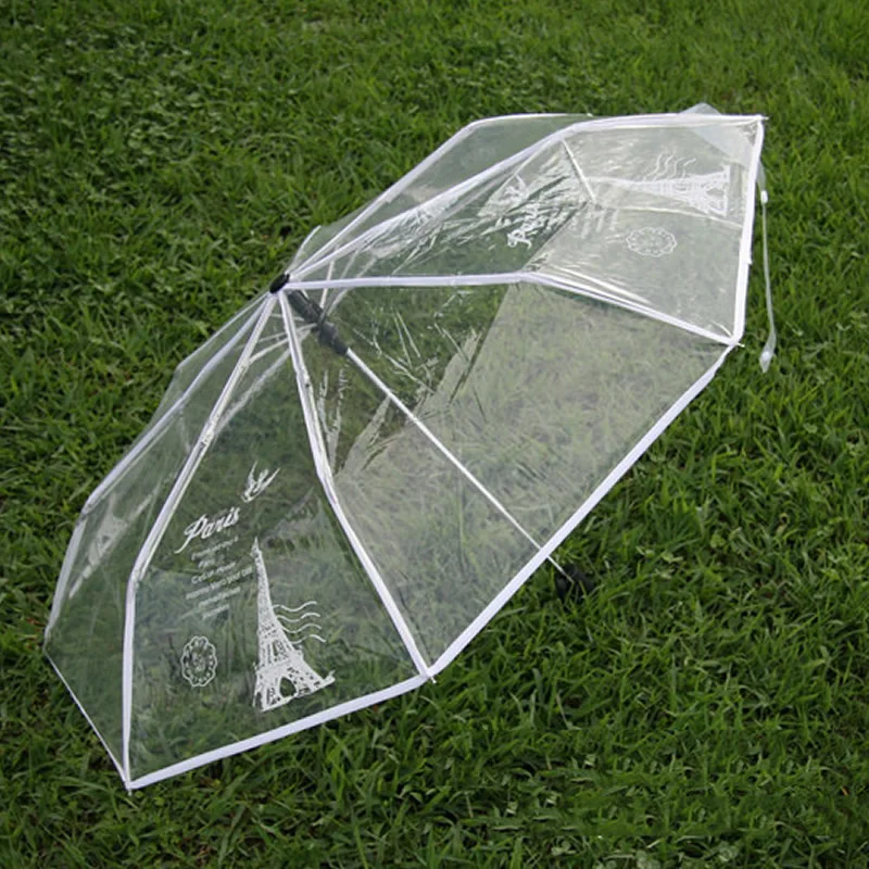 Plastic Three Folding Umbrella Transparent Umbrella Sunny and Rainy