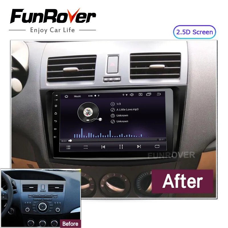 Perfect FUNROVER android 9.0 2.5D+IPS 2 din car radio multimedia player For Mazda 3 Axela 2011-2013 dvd gps navigation stereo vedio DSP 1