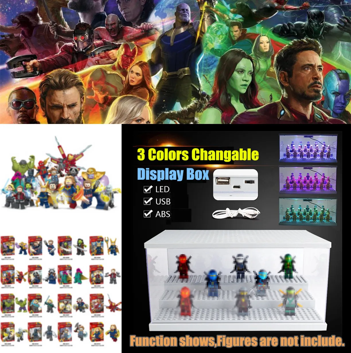 

New Display box Mini Storage block case fit legoings avengers infinity war figures display Building Block Bricks Toy kid gift