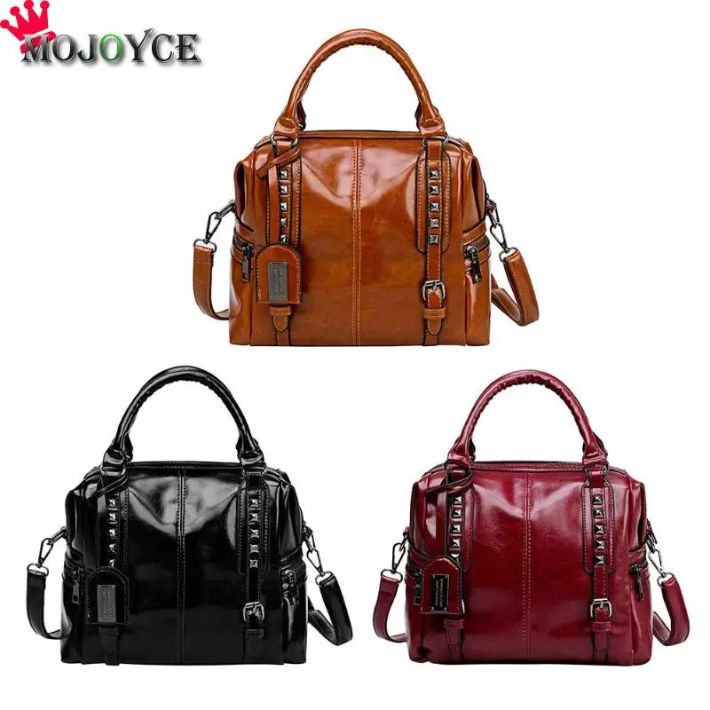 

Women Crossbody Bag Large Capacity Zipper Money Solid Party Single Shoulder Tote Girls PU Leather Vintage Rivets Gift Messenger
