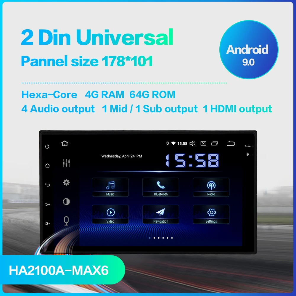 Dasaita " дисплей радио автомобиля Android 9,0 Универсальный 2 Din HDMI gps навигатор 1024*600 64 Гб rom