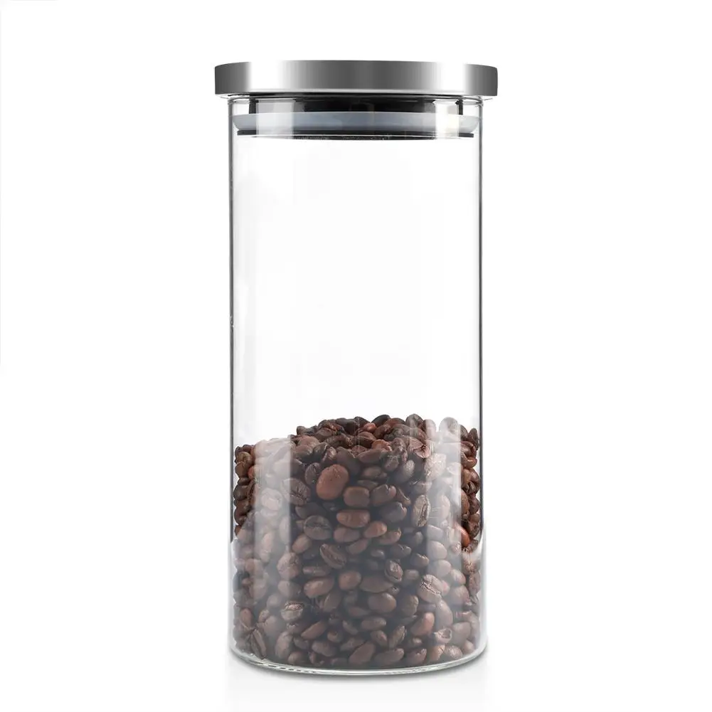 

1000ml Coffee Beans Glass Storage Jar Kitchen Food Container Stainless Steel Lid