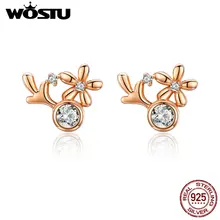 WOSTU, 925 пробы, серебро, розовое золото, лось, маленькие серьги, циркониевые серьги-гвоздики для женщин, корейская мода, роскошные ювелирные изделия CTE032