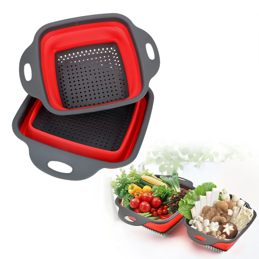 

2pcs/set Foldable Strainer Basket Collapsible Colander Collapsible Drainer With Handle Fruit Vegetable Washing Baskets