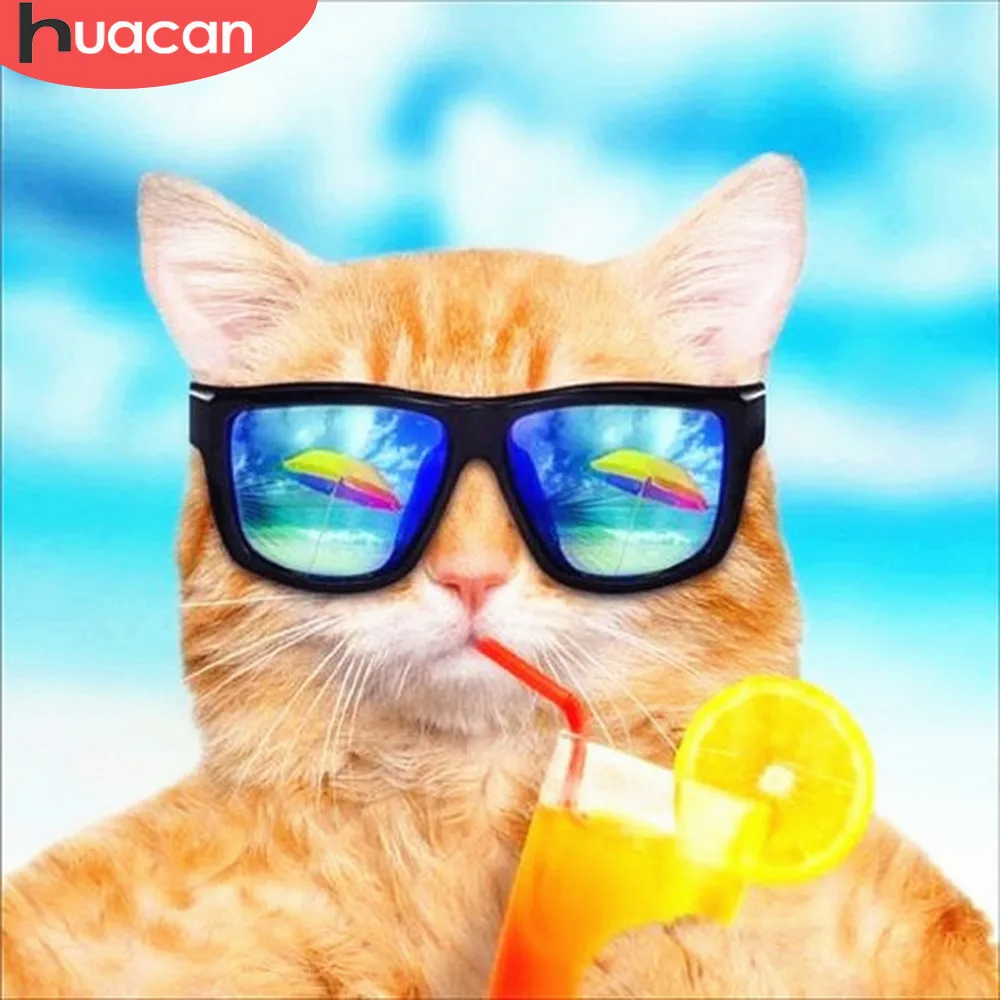 

HUACAN 5D Diamond Painting Animal Cat Full Square Diamond Embroidery Sale Diamond Mosaic Rhinestone Picture Decor Home Gift
