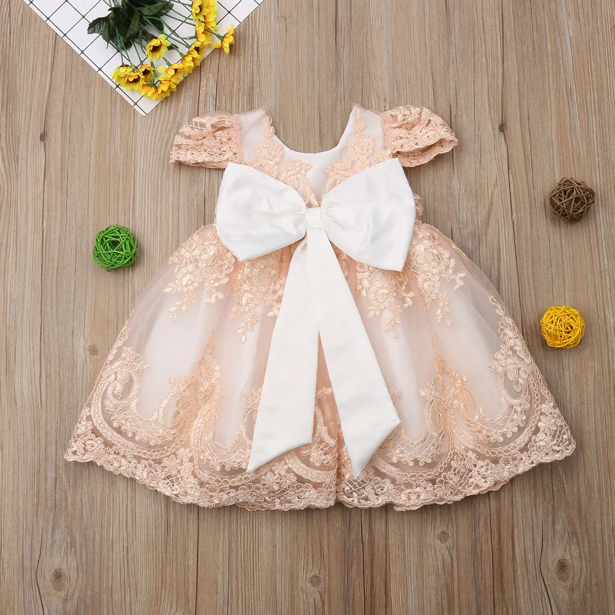 Baby Girls Rrincess Dress Toddler Kids Bow Belt Backless Lace Tutu