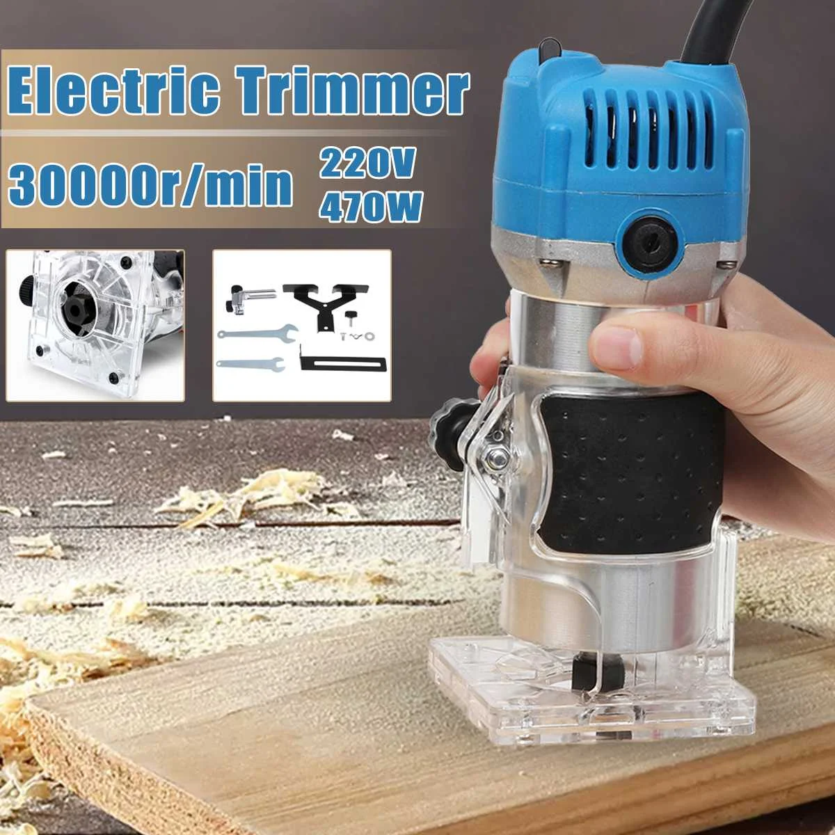 

220V 580W Wood Edge Trimmer Electric Hand Trimmer 30000r/min Wood Laminator Router Joiners Tools Lift Knob Cutting Exact