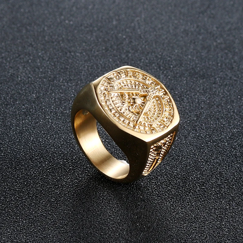 Olowu Лидер продаж Etherial ручной работы мужские масонские кольца из нержавеющей стали золотого цвета кольца для мужчин s Новые Классические хип-хоп кольцо масонов