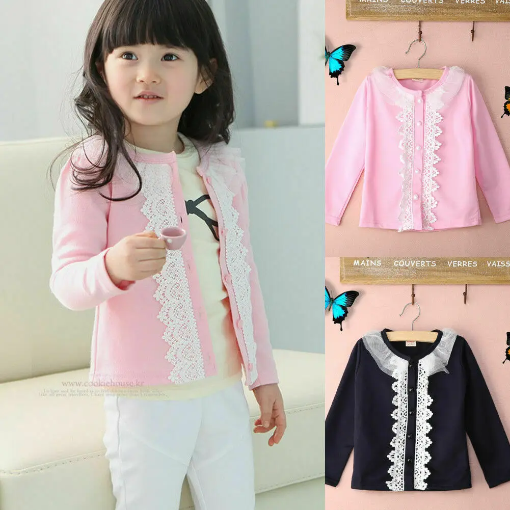 

Pudcoco 2019 New Children Girl Lace Cardigan Coat Long Jacket Outwear Top Long Sleeve Blouse SS
