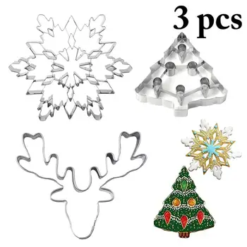 

3PCS Cake Cookie Cutter Snowflake Antler Tree Mold Cookie Mold For Christmas DIY Fondant Chocolate Cake Decoration Mould Tools