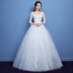 Аппликации Boho свадебный наряд О-образным вырезом 3/4 рукав кружево до бальное платье невесты платья с бантом Пояса 2019 элегантные свадебные