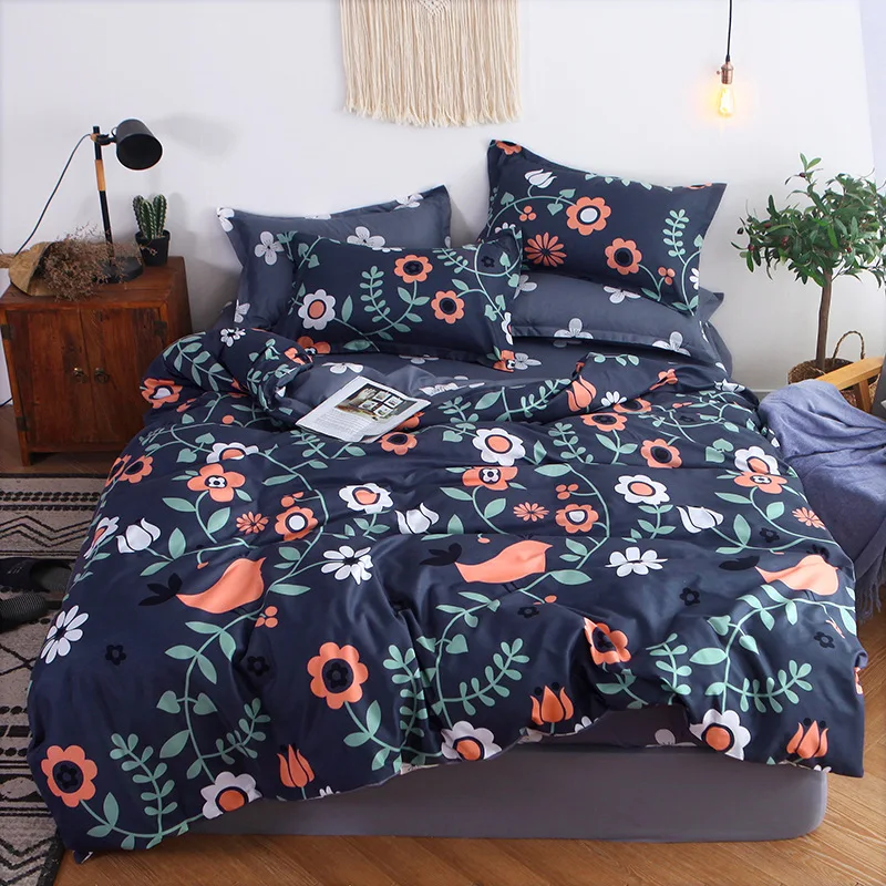 4Pcs Flower Pattern Ultra Soft Bedding Sets Luxury Elastic Bedspread Duvet Cover Set with Pillowcases Mattress Twin/Queen/King | Дом и сад