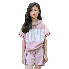 Summer Kids Girl Sport Set Fashion Children Short Sleeve Hoodie+elastic Waist Short School Suit For Girls 5-14Y Teenager Clothes