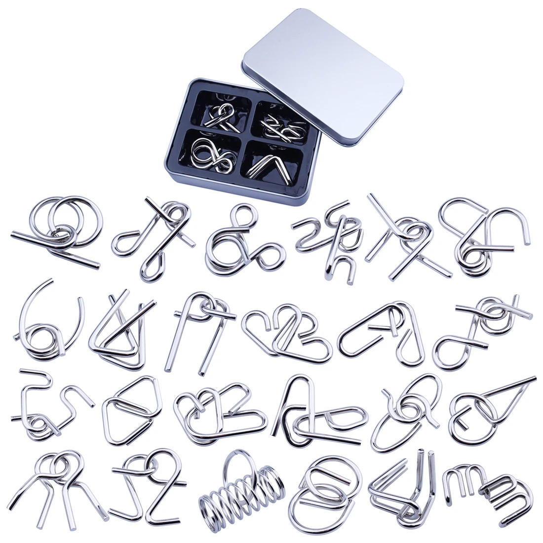 

24Pcs Metal Puzzle Wire IQ Mind Brain Teaser Puzzles Game Tinplate Intelligence Buckle Educational Buckle Toy For Children Adult