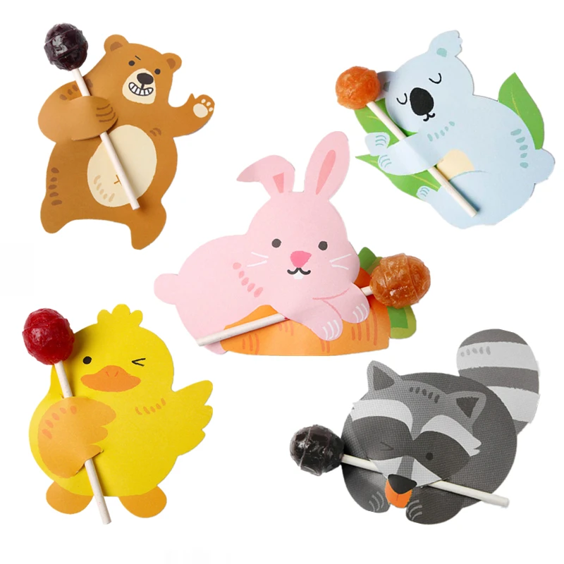 

25pcs Cute Animal Rabbit Bear Duck Candy Lollipop Decor Card Wedding Christmas Birthday Party Candy Gift Accessories Supplies