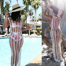 Сексуальное летнее женское белое пляжное длинное платье макси бикини, купальный костюм