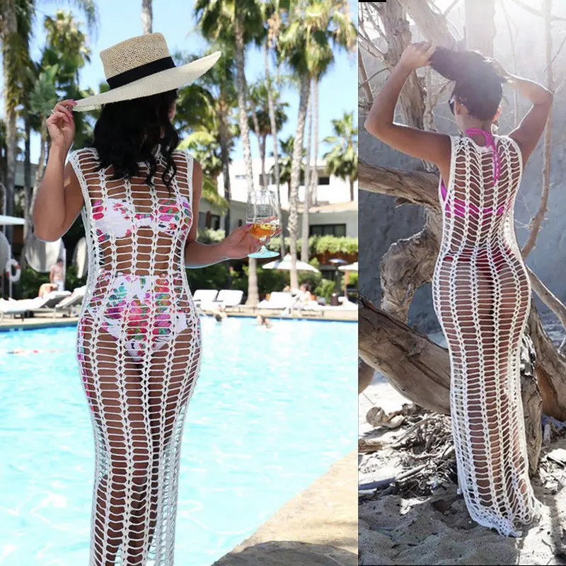 

Sexy Summer Women White Beach Long Maxi Dress Bikini Cover up Bathing Suit Swimwear