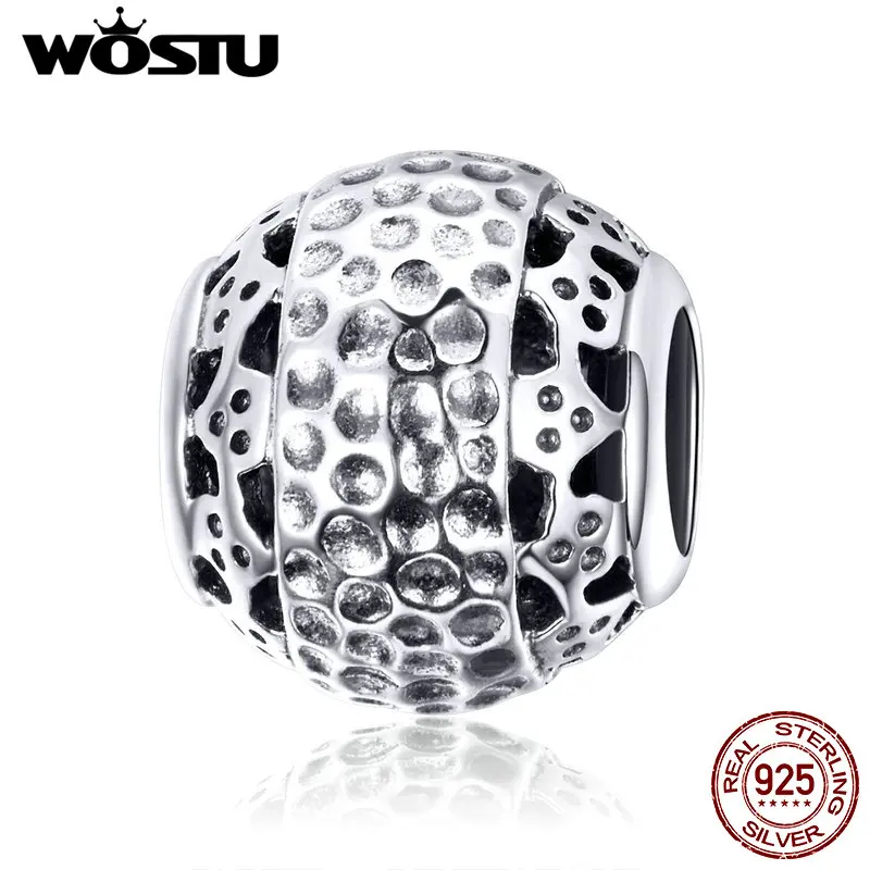 

WOSTU Real 925 Sterling Silver Round Charm Beads Clear CZ Beads Fit Original Charm Bracelets For Women Authentic Jewelry CQC1035