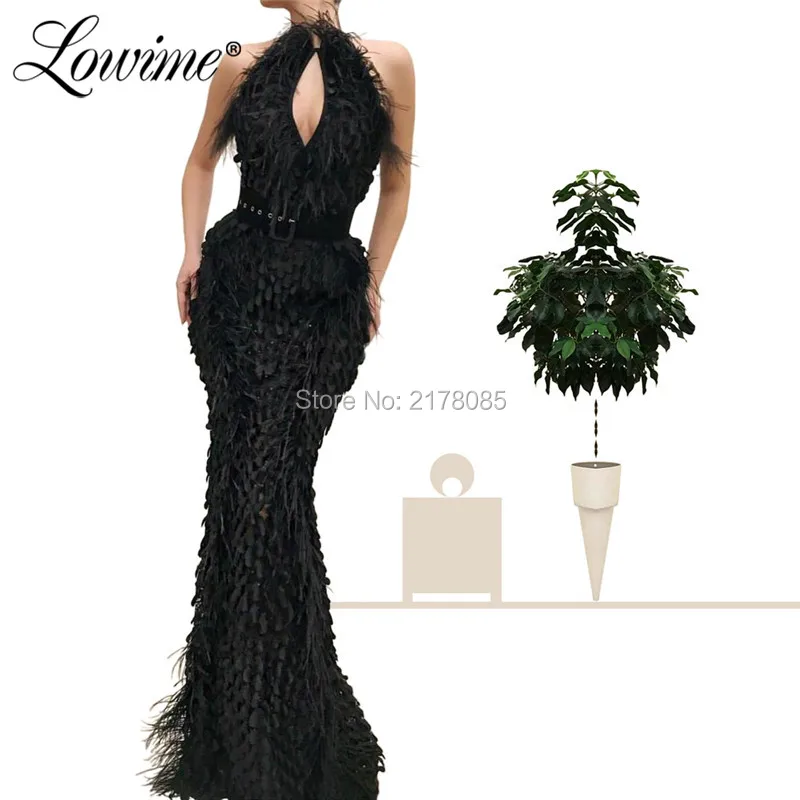 

Black Feather Evening Dresses 2019 Mermaid Islamic Dubai Saudi Arabic Party Gowns Hot Sexy African Prom Dresses Robe De Soiree