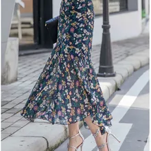 Повседневные женские юбки с цветочным принтом длиной до щиколотки, шифоновые длинные юбки с оборками, высокая талия размера плюс, богемные юбки