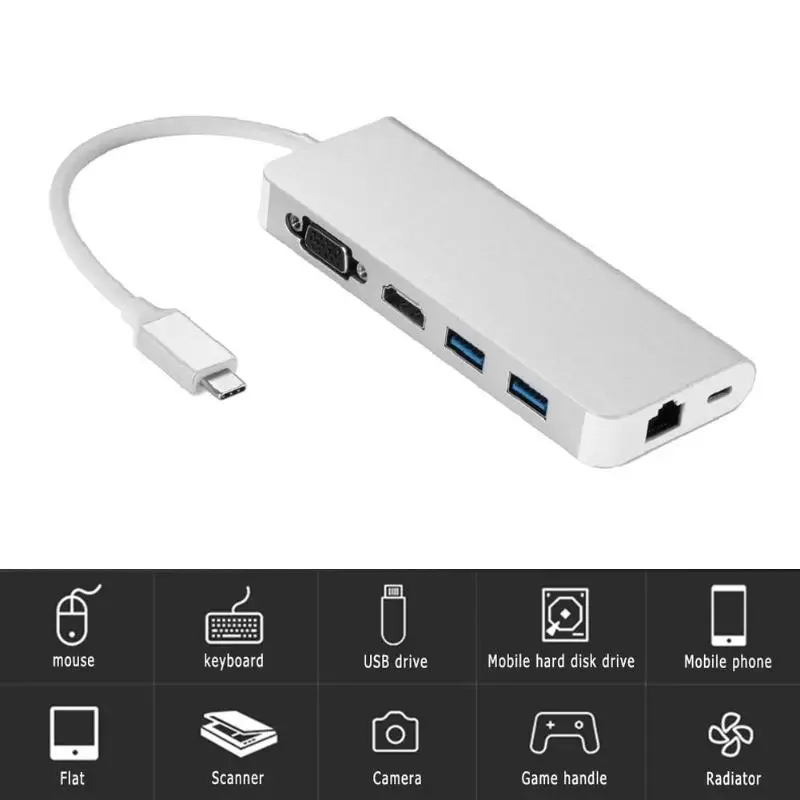 OPQ Usb 3 0 концентраторы 6 в 1 type C концентратор к Hdmi Vga Rj45 двойной Usb3.0 Pd зарядный порт