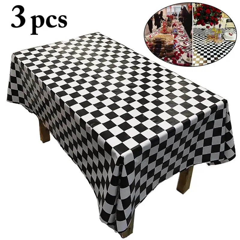 

3 pcs Disposable Tablecloth Racing Flags Black Table Cloth And White Grid Thicken Plastic Outdoor Picnic Camping Supplie