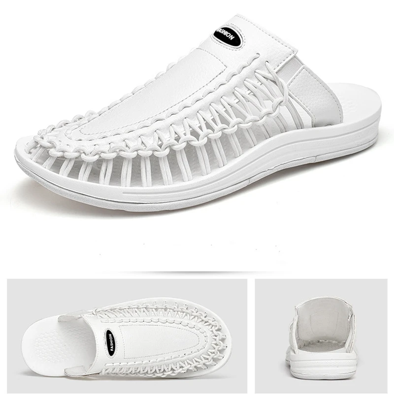 

2019 summer new hand-woven shoes Men and women couple breathable casual flat sandals Size 35-44 quick-drying non-slip slippers